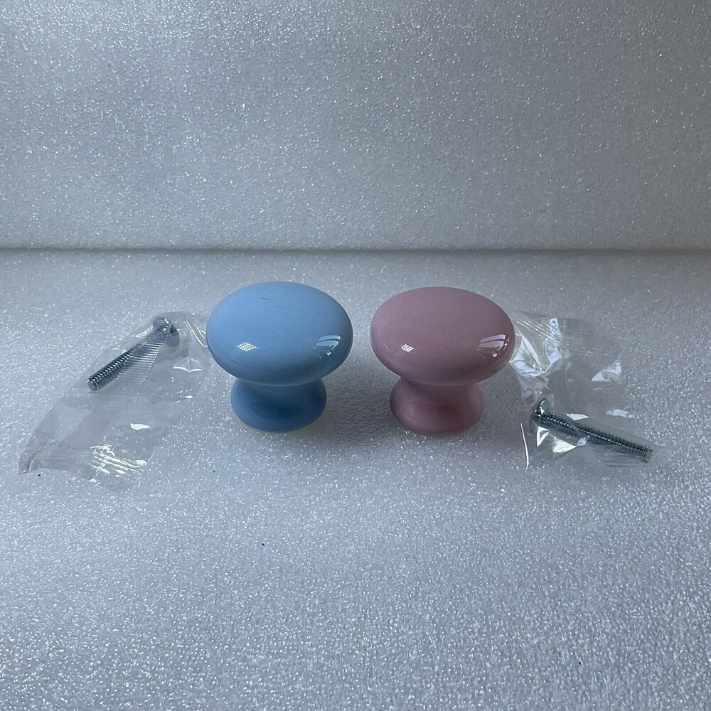 Ceramic Drawer knobs pulls 1 pink and 1 blue New with screw. Cabinet Hardware